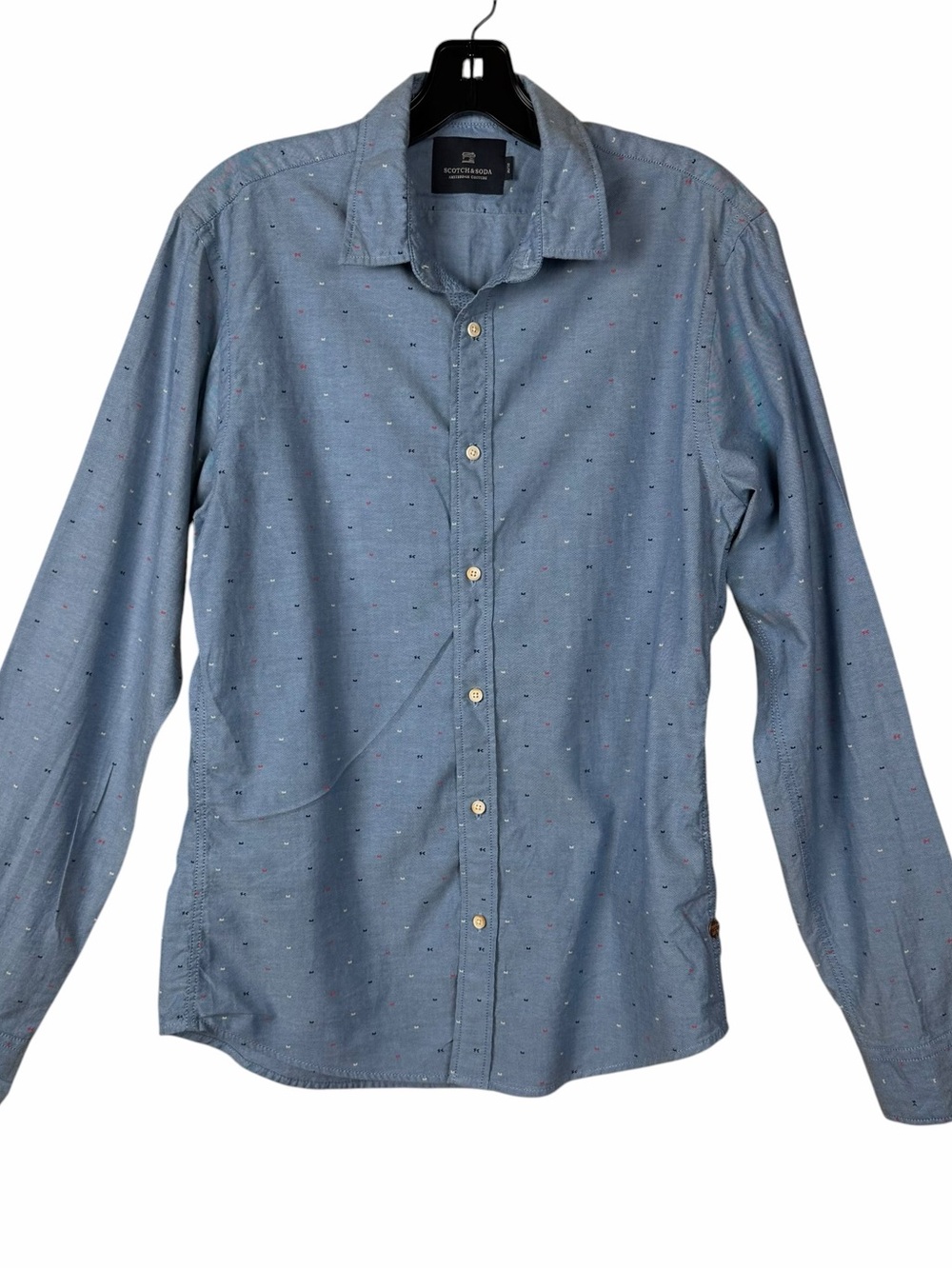 Scotch & Soda Slim Fit Button Down Men’s Small Blue Micro Print Long Sleeve